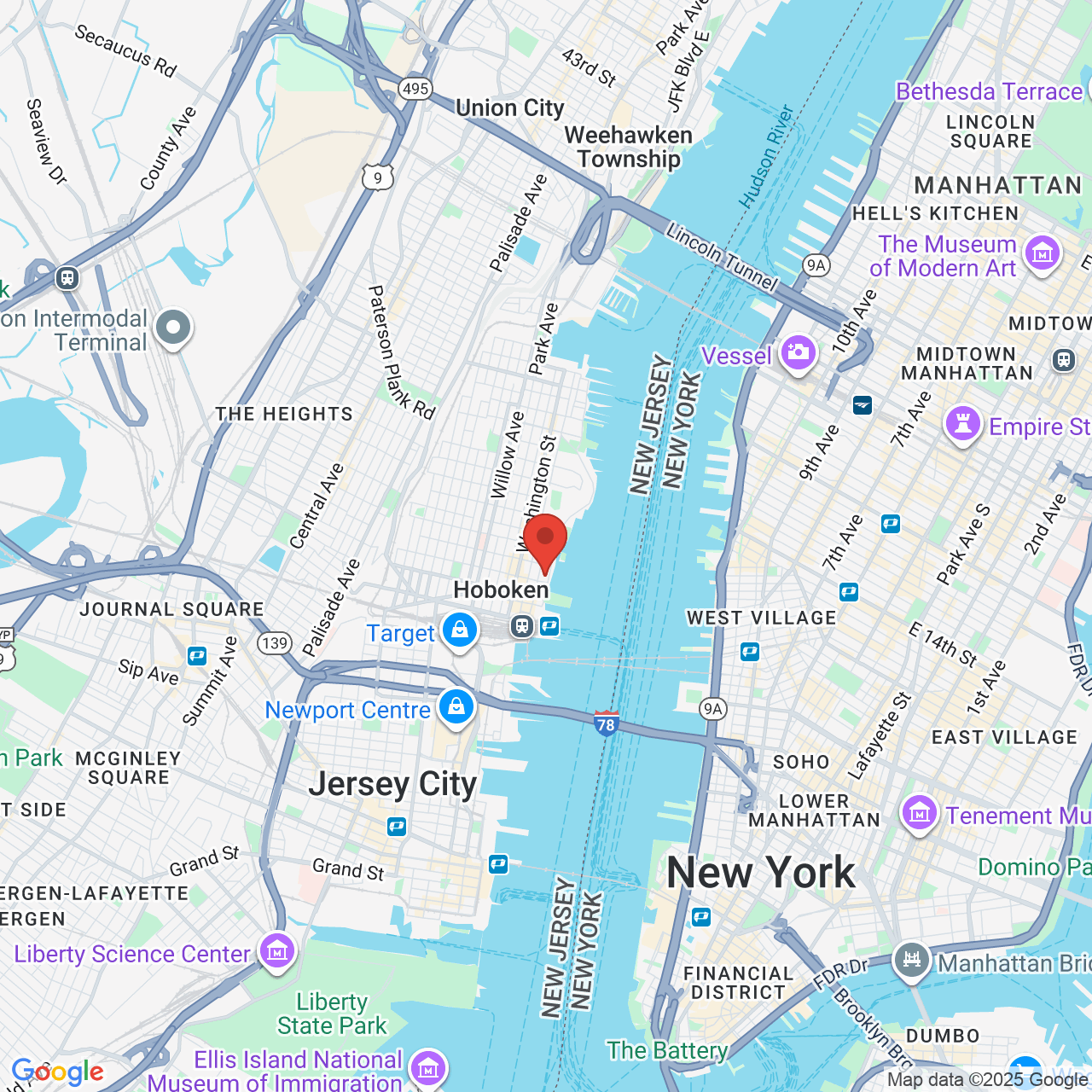 Google map image of our location in 221 River St Hoboken, NJ